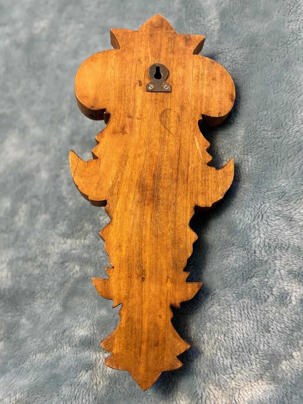 Large Rustic Solid Hand Carved Wood Wall Coat Keys Entryway Hook VTG 14.75”X6.5”